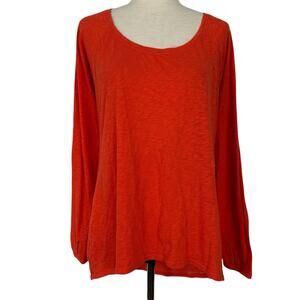 Athleta Top Womens Large Vivid Orange Slub Knit Thumb Hole Tee Tunic Hi Low Soft